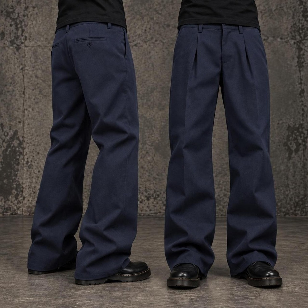 38x30 Navy Blue Baggy Wide Leg Pleated Dress Pants Men's